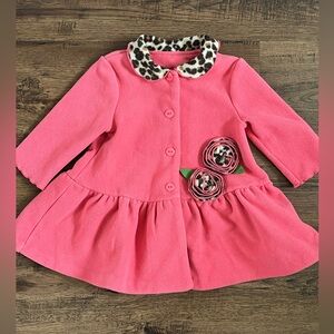 Jessica Ann Toddler Button Up Coat ‘Pink Leopard Rose’ (size 18M)